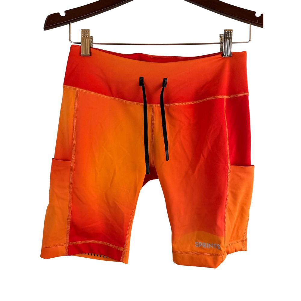 Sprints Ombre Performance Biker Shorts Women Medium Orange Red Pockets